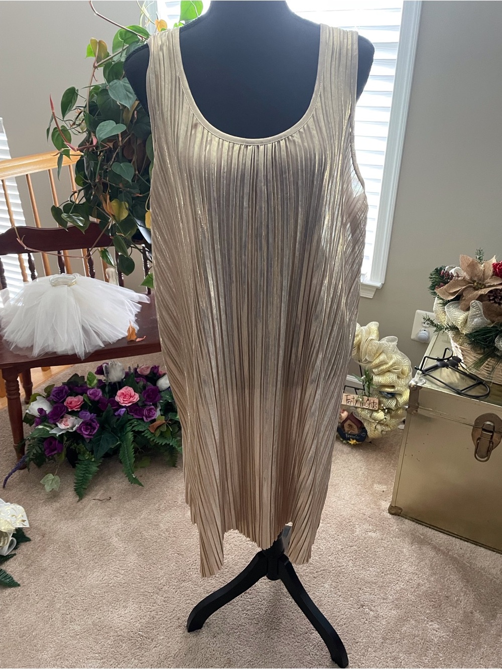 H&M Metallic Pleated Tank Dress - Gold